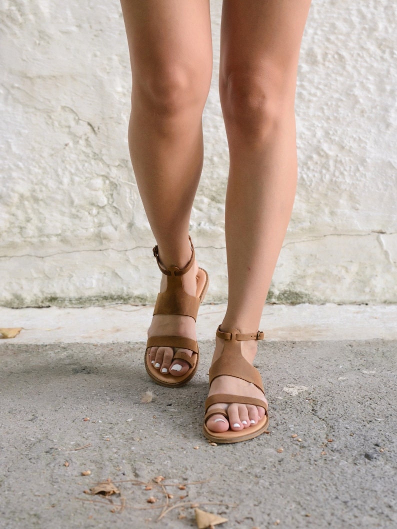 Slingback Leather Sandals, Waxed Brown Sandals, Gladiator Sandals, Handmade Greek Summer Shoes image 9