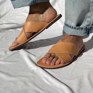 Mens Leather Sandals, X Sandals, Mens Sandals, Greek Slides, Men Summer Shoes. image 2