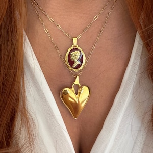 Gold Vintage Necklaces, Gold Heart Necklace, Gold Chain, Heart Pendant, Gold Layering Necklaces, Gift for Her, Made from Stainless Steel