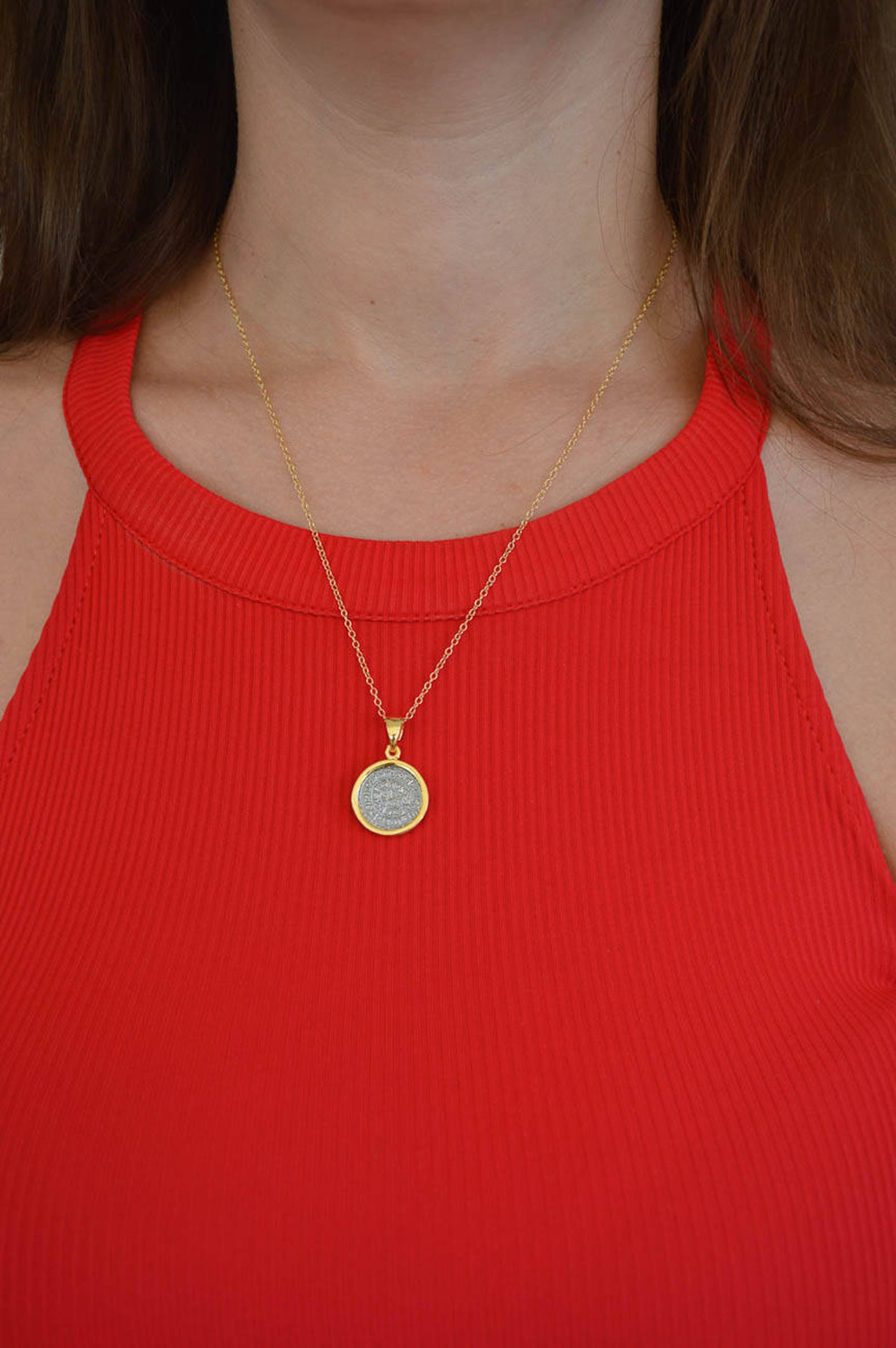 Gold Coin Necklace Disc Necklace Coin Pendant Coin Jewelry Etsy