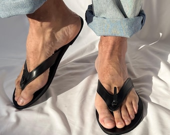 Mens Sandals, Leather Flip Flops, Summer Sandals, Handmade Black Summer Shoes.