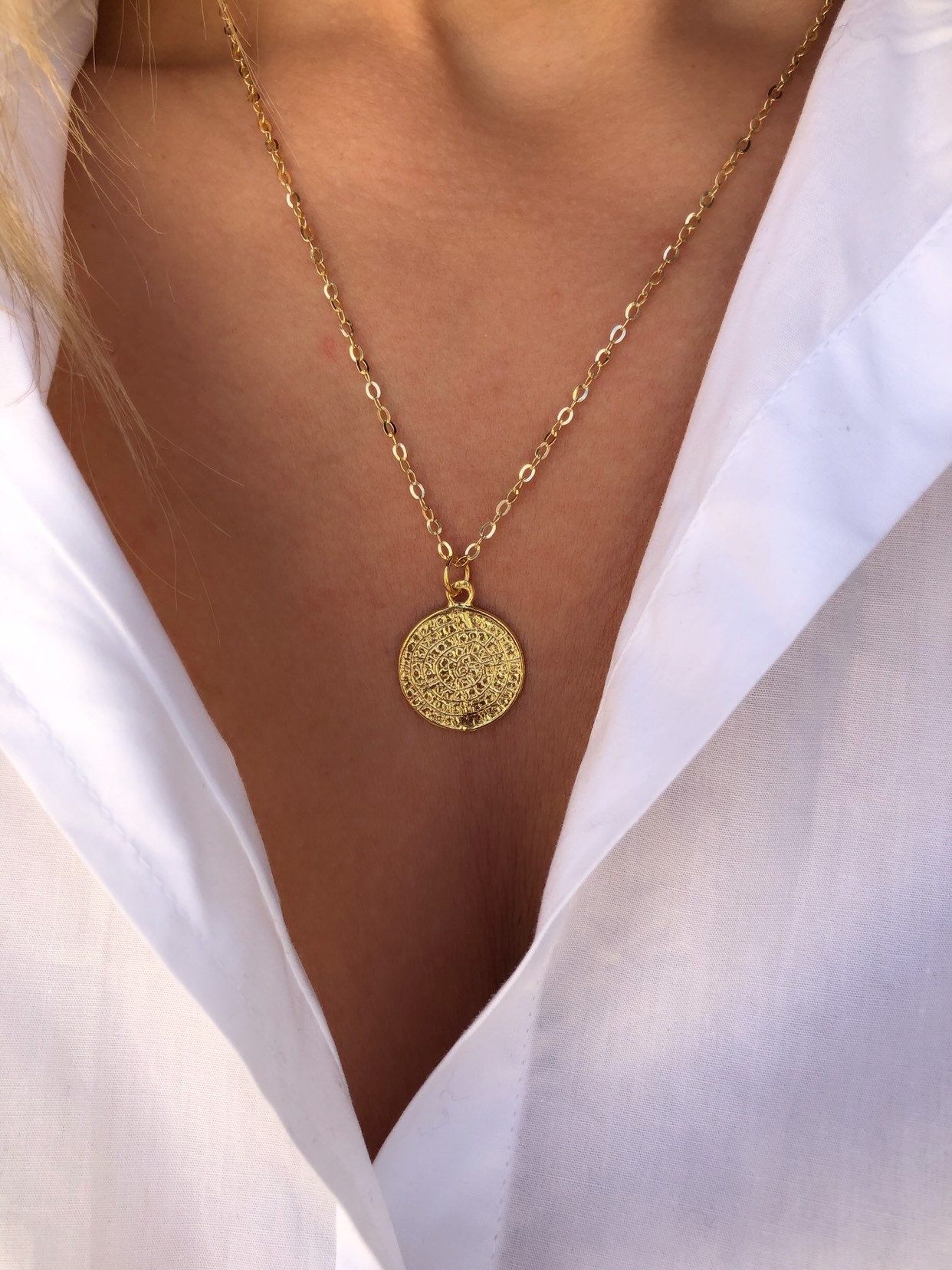 Etsy gold disc necklace Clearance