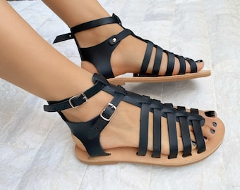 Sandalias hechas a mano para mujer, sandalias de cuero, sandalias gladiadoras, zapatos de verano para mujer, hechas en Grecia.