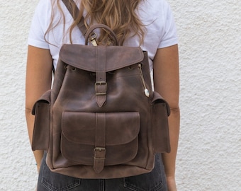 Women's Leather Backpack, Brown Backpack, Travel Bag, Gift for Her, Made in Greece from Full Grain Leather, LARGE.