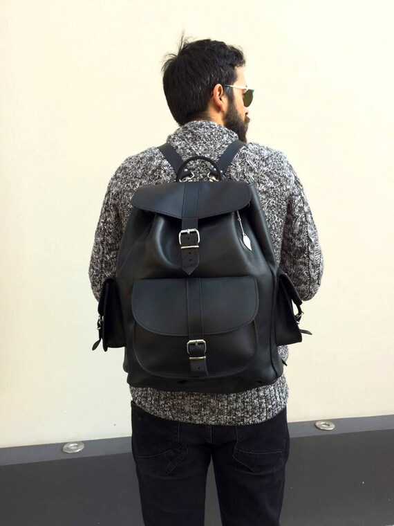 etsy black leather backpack