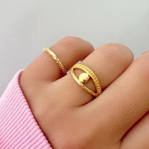 Gold Evil Eye Ring, Handmade Statement Ring for Women, Adjustable Protection Jewelry, Gift for Her, Bold Gold Ring, Boho Style