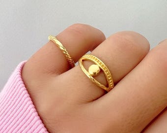 Gold Women Rings, Evil Eye Ring, Adjustable Band, Statement Ring Women, made from Pewter.