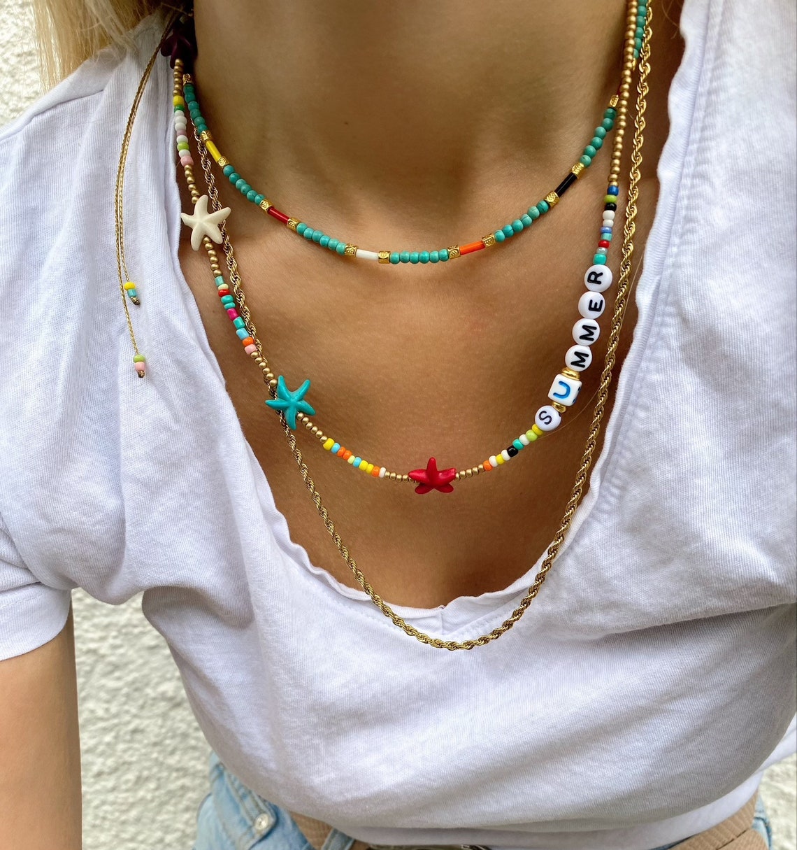 Summer Beaded Necklaces Colorful Chain Necklaces Summer Etsy