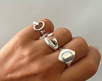 Set Di Anelli Geometrici Turchesi Per Donna: Gioielli Regolabili Stile Punk Minimalista