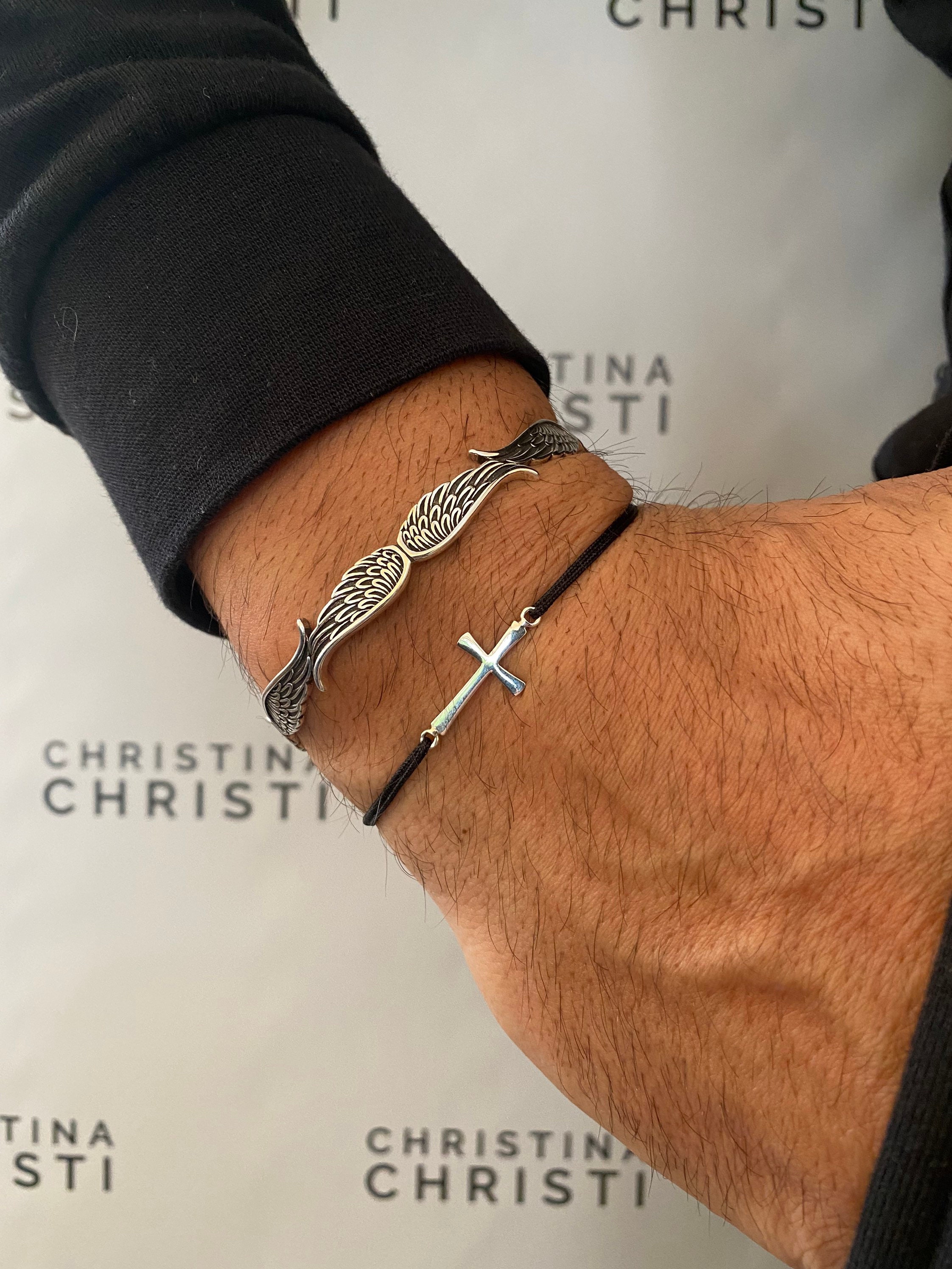 Sterling Silver Bracelet Men Cross Bracelet Silver Bangle Etsy