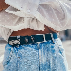 Black Leather Belt, Women Leather Belt, Handmade Belt, Custom Leather Belt, Made from Real Genuine Leather, in Greece - Silver Arrow