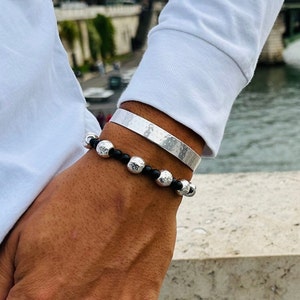 Heren gesmede kralenarmband, gesmede armband zilver, herenmanchet, zilveren armband, herensieraden, cadeau voor hem, gemaakt in Griekenland.