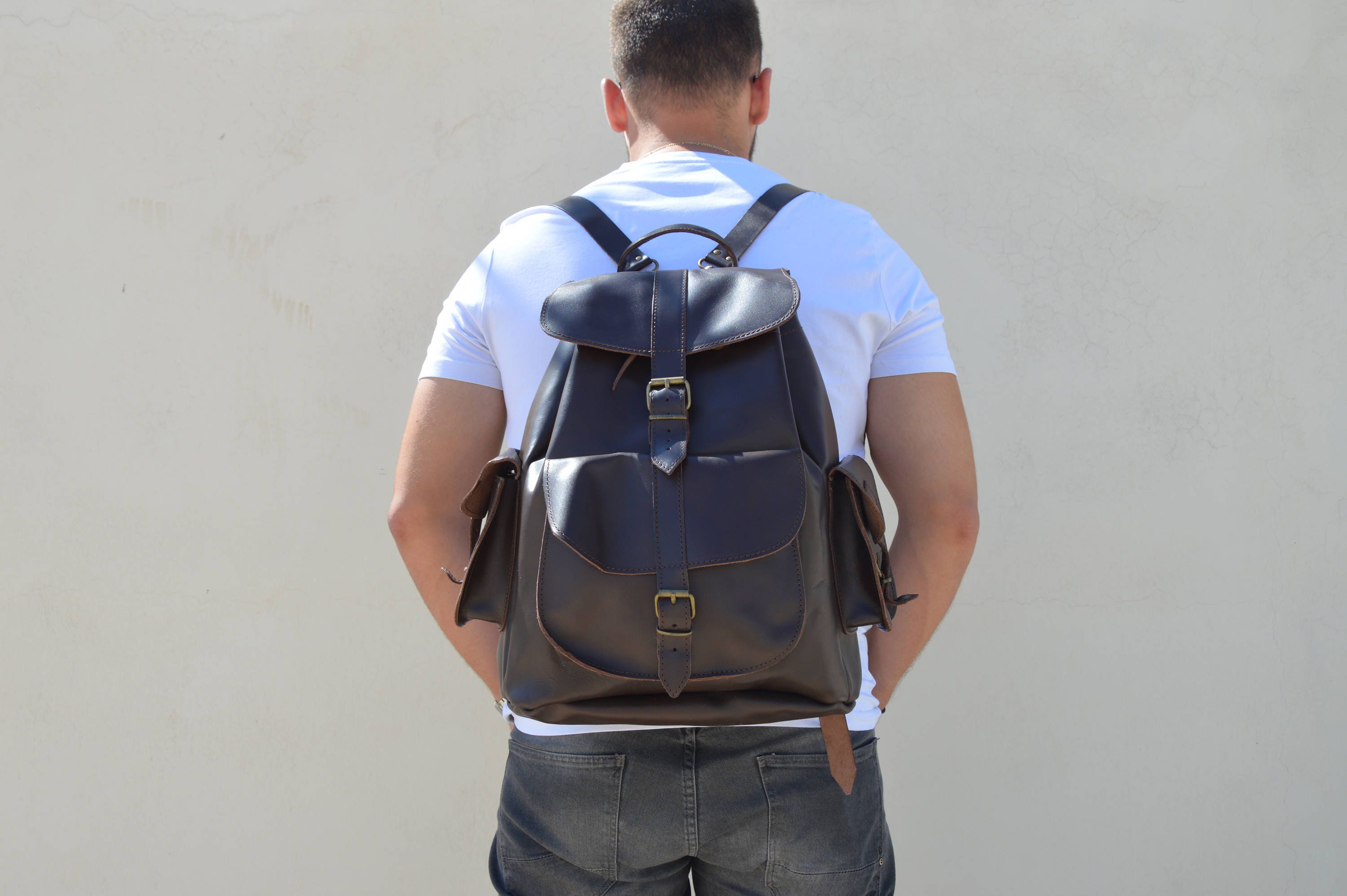 Backpack for Men Brown Leather Backpack Leather Rucksack - Etsy