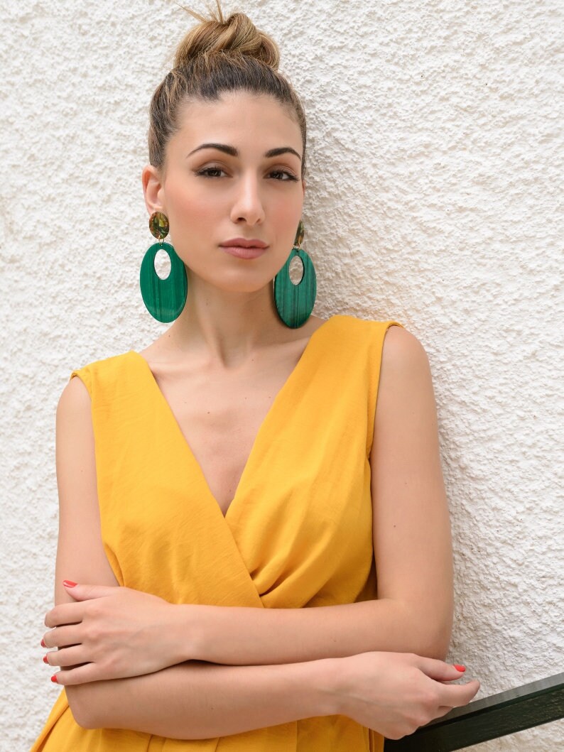 Green Clip on Earrings Boho Earrings Bohemian Earrings Oval Etsy