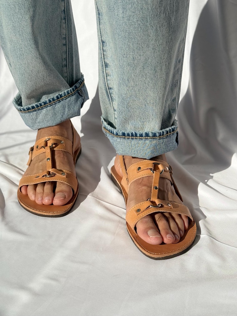 Sandalias para hombre, sandalias griegas para hombre, sandalias de cuero con tira trasera, zapatos de verano para hombre, hechos a mano en Grecia, regalo para él. imagen 4