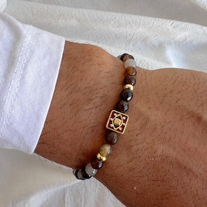 Men&#39;s Bracelet, Agate Beaded Bracelet, Men&#39;s Evil Eye Beads Bracelet, Ethnic Bracelet, Mens Jewelry, Gift for Him, Made in Greece.