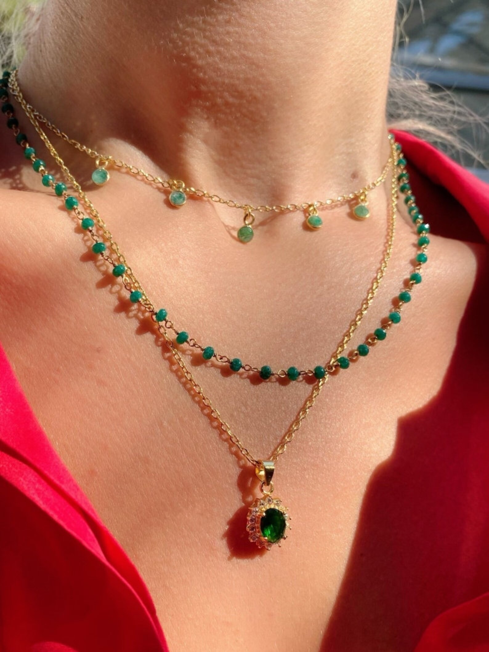 Emerald Necklace Gold Layering Necklaces Pendant Emeralds Etsy
