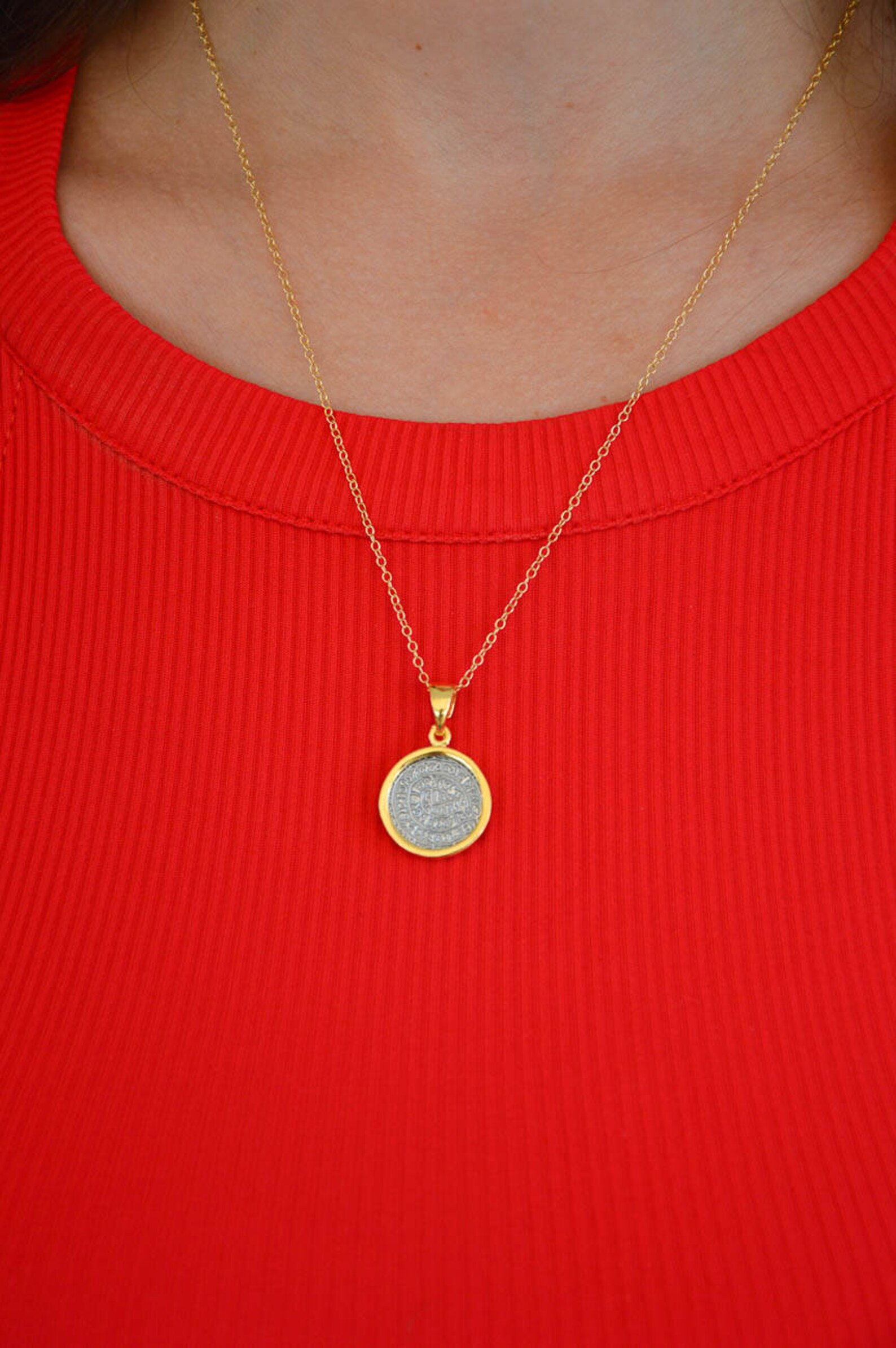 Gold Coin Necklace Disc Necklace Coin Pendant Coin Jewelry Etsy