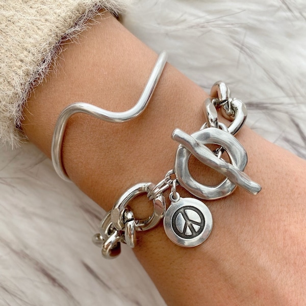 Women Bracelets Silver, Peace Bracelet, Silver Bangle, Thin Bangle, Cuff Bracelet, Open Bangle, Gift for Her, Made in Greece.