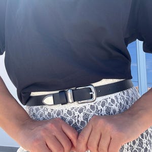 Thin Leather Belt, Boho Belt, Western Belt, Black Belt, Women Leather Belt,  Waist Belt, 2.5 cm Real Leather with Silver Buckles
