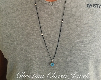 Men&#39;s Evil Eye Necklace, Mens Necklace, Jewelry for Him, Protection Pendant, Gift For Men.