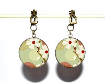 Bronze clip earrings with synthetic cabochons