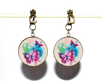 Pendientes de bronce con cabujones de resina *Mariposas*