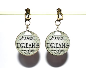 Clips d’oreilles bronze *Sweet Dreams* avec cabochons en résine