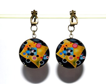 Clips d’oreilles bronze avec cabochons en verre * Kandinsky * 2