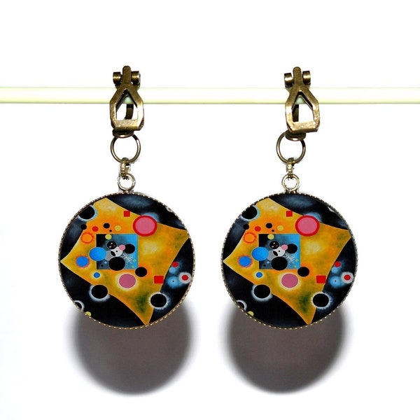 Clips d’oreilles bronze avec cabochons en verre * Kandinsky * 2