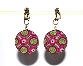 Bronze clip earrings with synthetic cabochons