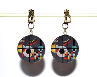 Bronzen oorclips met cabochons van hars * Kandinsky *