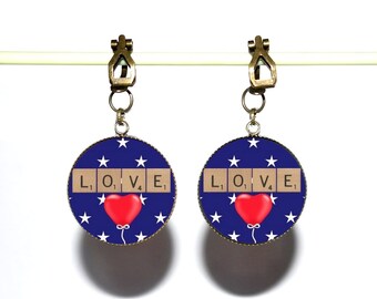 Pendientes de bronce con cabujones de resina *LOVE*