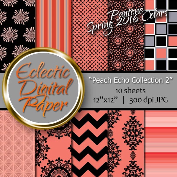 Digital Paper Peach Echo Collection 2, Peach Digital Paper, Peach Echo Digital Paper, Peach Digital Paper Pack, Peach Digital Paper Bundle