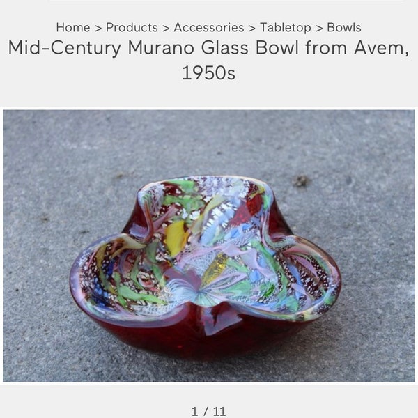 1950’s Murano glass ashtray/bowl by avem