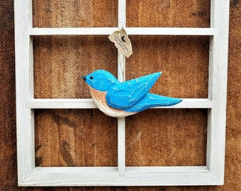 Hand Carved Bird Ornament ( Bluebird)