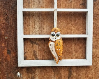 Hand Carved Bird Ornament ( Barn Owl)