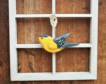 Hand Carved Bird Ornament (Goldfinch)