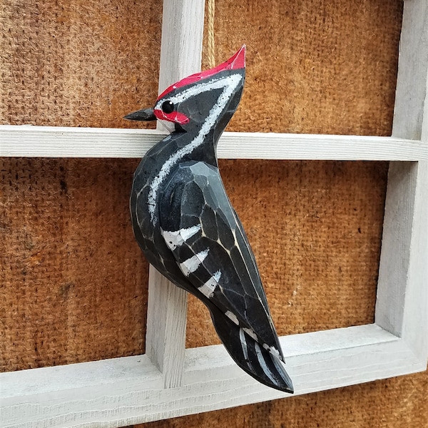 Hand Carved Bird Ornament ( Pileated Woodpecker)