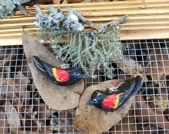 Red Winged Black Bird Earrings