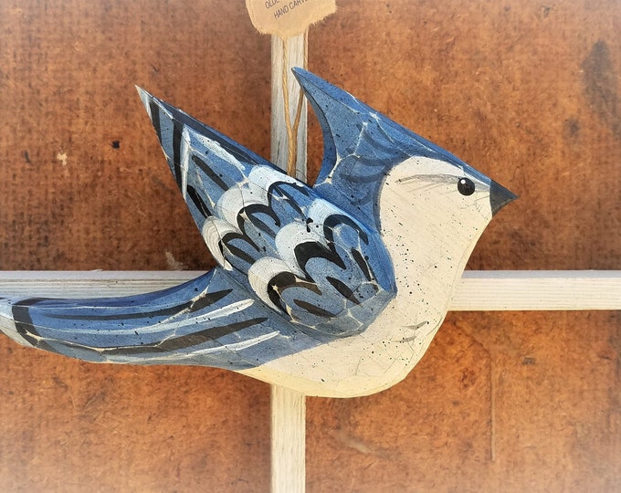 Hand Carved Bird Ornament ( Blue Jay)