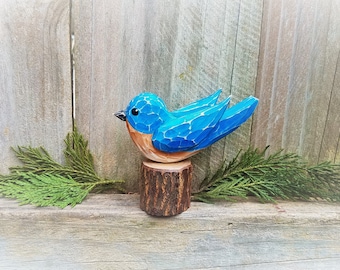 BlueBird Carved from Pine on Stump