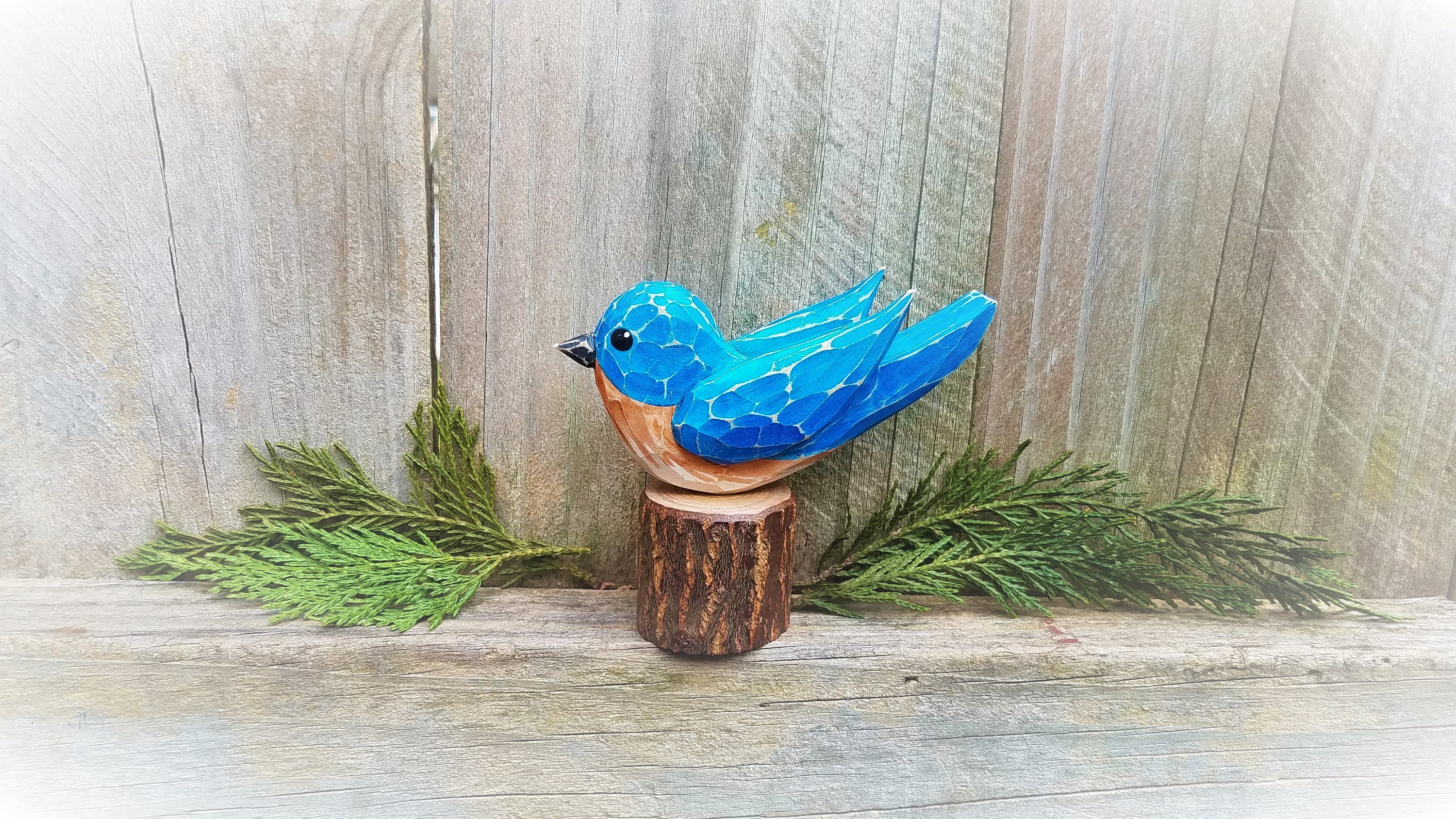 BlueBird Carved from Pine on Stump