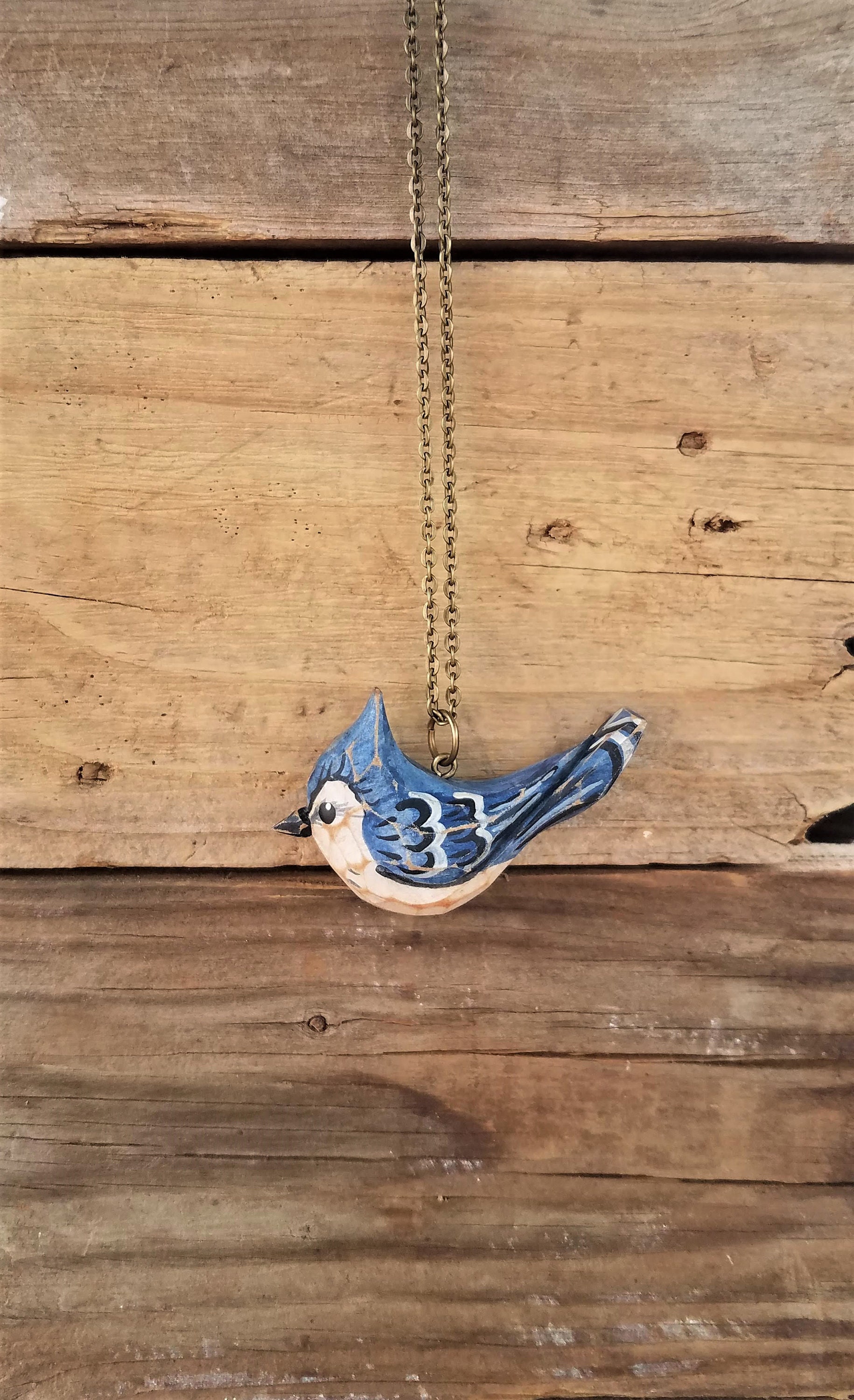 Ribbon Necklace Blue Jay / Shiny