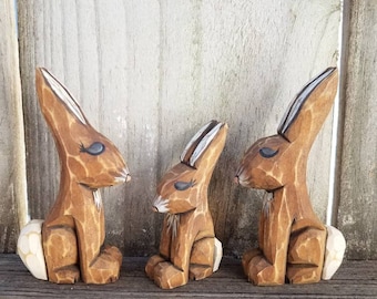 Wood Carved Forest Animals (Rabbit Family)