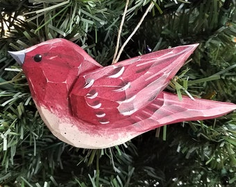 Hand Carved Bird Ornament ( Purple Finch)