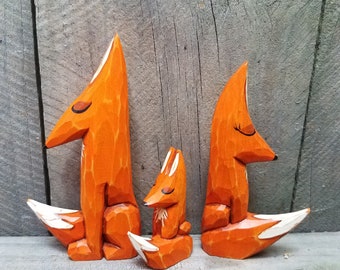 Fox  Wood Carved Forest Animal Set (Fox Family)