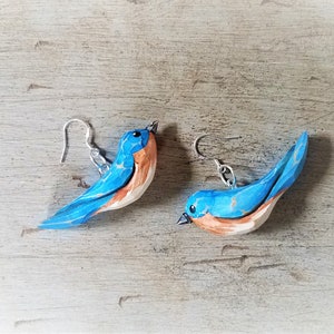 Hand Carved Bluebird Earrings
