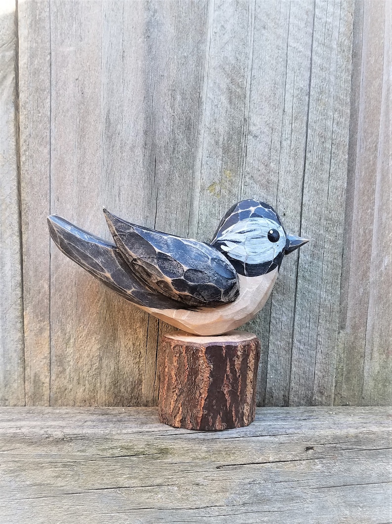 Hand Carved Woodland Bird Chickadee image 2