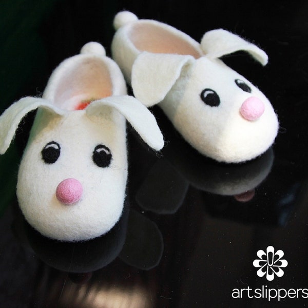 Kids Rabbit Bunny Customized  Eco Merino Wool Felted Slippers Handmade